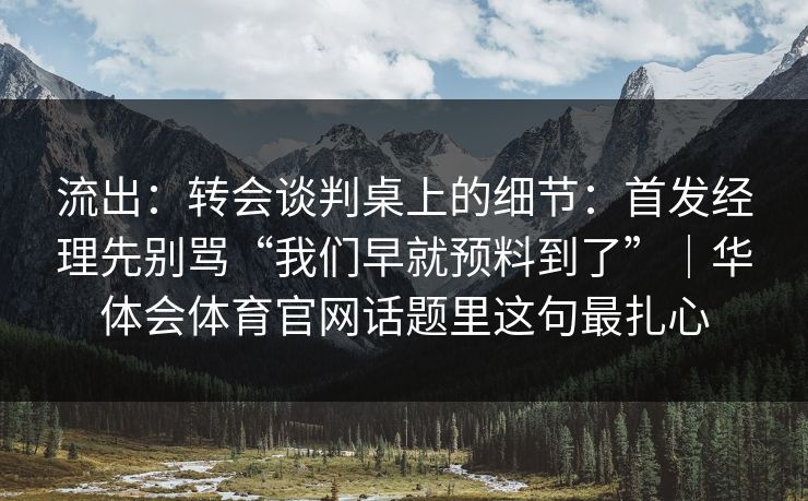 流出：转会谈判桌上的细节：首发经理先别骂“我们早就预料到了”｜华体会体育官网话题里这句最扎心